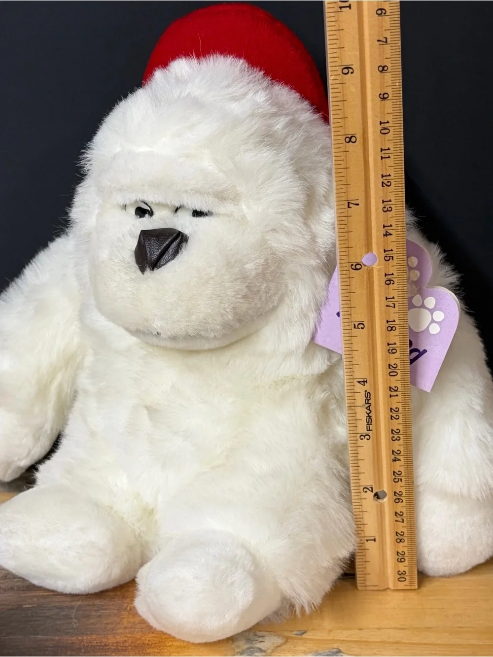 Vintage Brown & White Gorilla Side Eyes Plush Stuffed Animal Holding Banana RARE